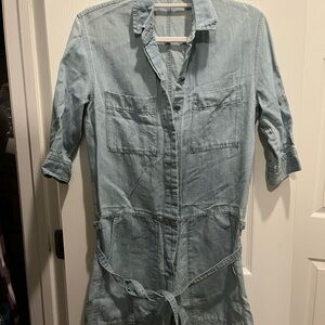GAP Blue Denim Jumpsuit with Collared Neckline and Rolled Sleeves